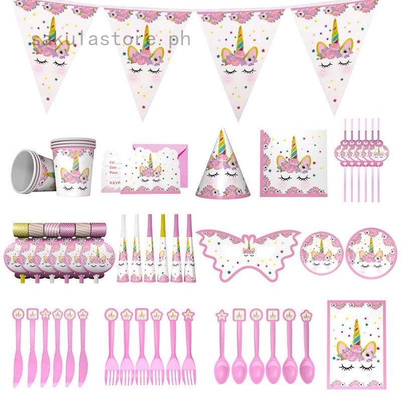 Unicorn Party Decor Supplies Birthday Paper Cup Plate Hat (1)