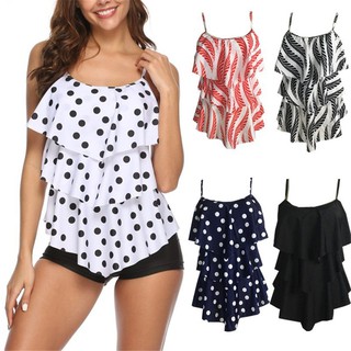 Plus Size Two Piece Swimsuit Polka Dot Print Swimwear Women Ruffle Tankini Push UpSimple and cool