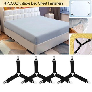 Bed Sheet Fasteners, 4 PCS Adjustable Triangle Elastic Suspenders Gripper Holder Straps Clip for Bed