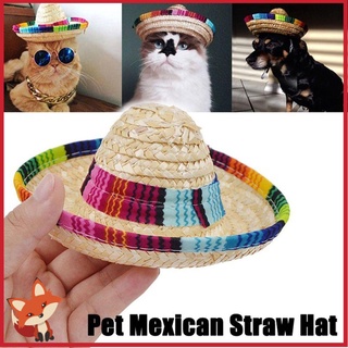 FAY Colorful Pet Straw Hat Costume Pet Ornaments Mexican Straw Cap Cat Buckle Dog Supplies Adjustable Sombrero