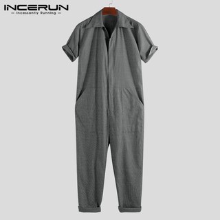 INCERUN Men Casual Short Sleeve Jumpsuit Pocket Pants (1)