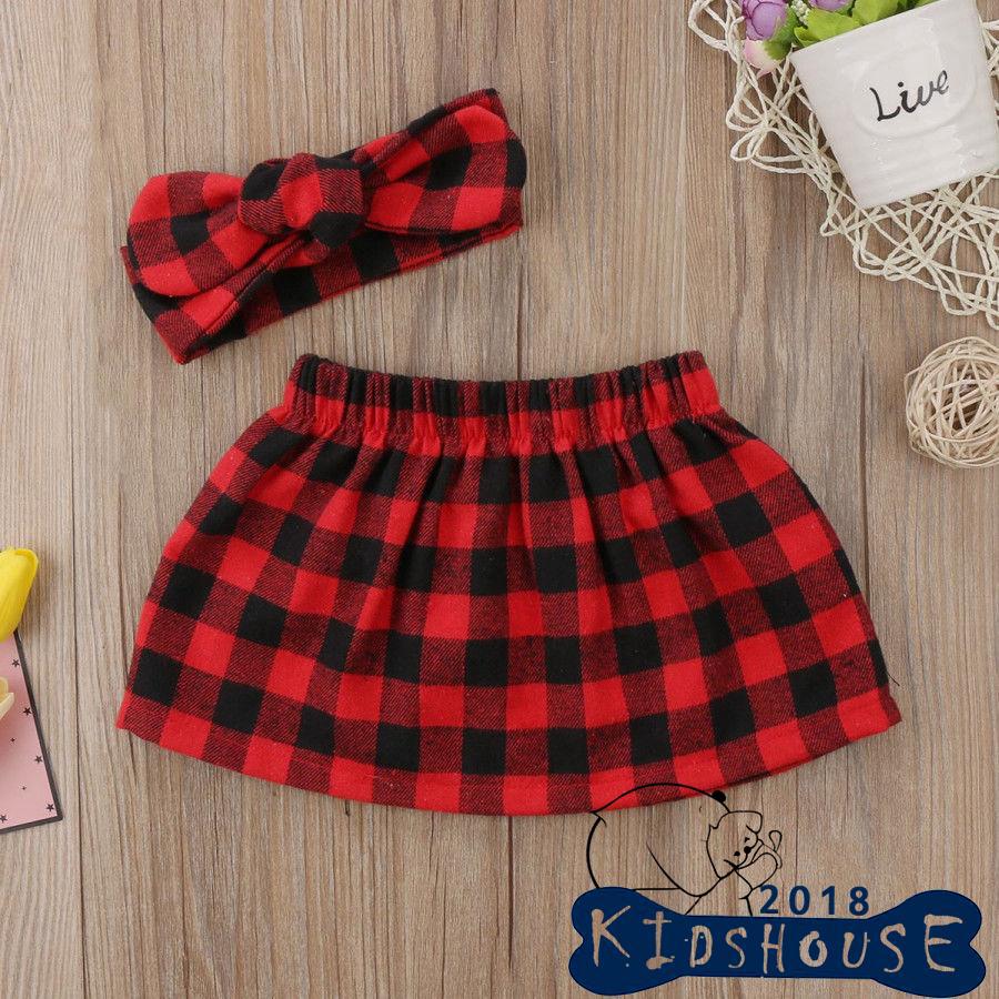 H-C★Christmas Newborn Kids Baby Girls Plaid Skirt Dress