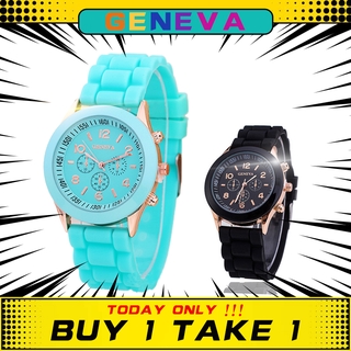 Buy 1 Take 1 GENEVA Hot Sale Watch Couple Luminous LED Silicone Quartz Big Dial For Men Women