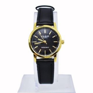 Casio Black Gold Leather Watch For Women d)n3