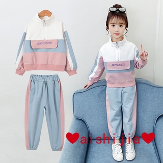 ready stock ❤aishijia ❤ 【110--160】Girls Sports Suit2020New5Children's Spring and Autumn Western Style7Big Boy Two-Piece Set8Little Girl Fashion9Year-Old Fashion Autumn Clothes Simple Comfortable Soft Not Ball (1)