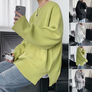 Sweater men's sweater knit sweater M-2XL stretch warm pullover simple solid color round neck sweater literary fan retro knitted sweater bottoming shirt men