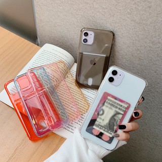【Ready Stock】 Clear Card Slot Silicone Phone Case For iPhone 12 11 Pro Max Mini XR XS MAX X 10 8 7 6 6 Plus + SE 2020 Transparent Crystal Soft Phone Casing Cover