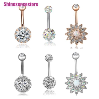 [Shines] 3PCS/Set Stainless Steel Crystal Opal Belly Button Rings Navel Piercing Jewelry