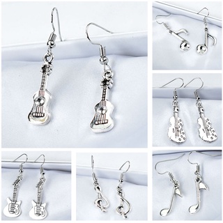 Handmade Vintage Silver Plated Music Instrument Jewelry Musical Note Gitar Drop Earrings For Women Party Gift