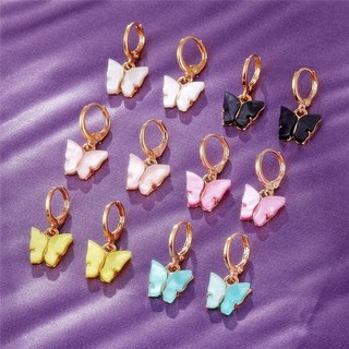 【COD】2020 New Fashion Women Butterfly Earrings Sweet Candy Color Acrylic Drop Earrings Jewelry