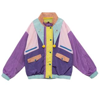 Harajuku Woman Purple Jackets Stand Collar Patchwork Pockets Outerwear Women Coats Streetwear Female Coats