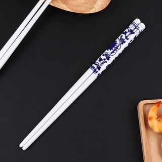 10 Pairs Blue and White Porcelain Chopsticks Ceramic Long Chopsticks Chinese Style Tableware for Home Restaurant
