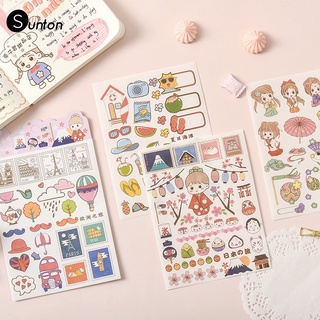 Cute Cartoon Stickers Diary Journal Stationery Flakes Scrapbooking DIY Decorative Sticker Sunton