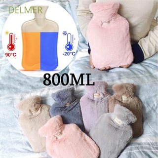 DELMER Warmer Hot Water Bag Cloth With Faux Fur Cover Hot Water Bottle Winter Natural Rubber For Waist Hand Foot Warming Rubber Bottles Removable Cover Hand Warmer/Multicolor (1)