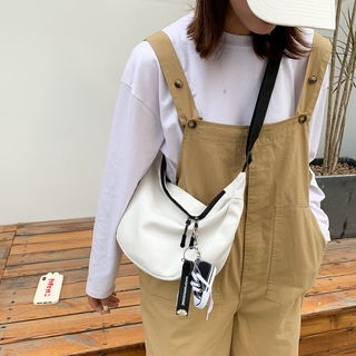 Korean version of INS student canvas solid color messenger bag female Harajuku port style dark black wind minimalist wild tide shoulder bag male (2)