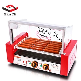 【GRACE KITCHEN】Hot Dog Commercial 7 rollers Snack Equipment Red Electric Automatic Hot Dog Making Ma
