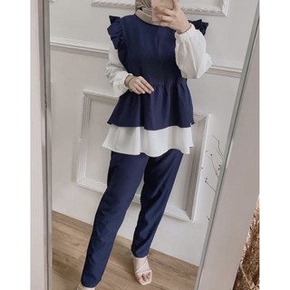 Long Sleeve Moscrepe Blouse and Pants All Size Terno for Women
