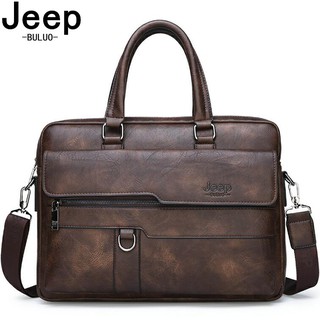 JEEP BULUO Men's Business Handbag Hot Large Capacity Leather Briefcase Bags For Man 13.3 inches Lapt