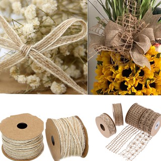 10M/Roll Vintage Jute Burlap Hessian Ribbon With Lace Rustic Wedding Party Decoration Christmas DIY Craft Gift Packing