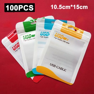 Livecity 100Pcs Plastic Resealable USB Cable Data Line Hang Hole Ziplock Packaging Bags
