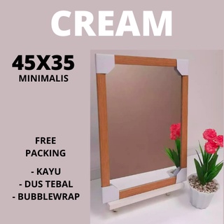 45cm x 35cm Cream Fiber Square Bedroom Mirror Decoration