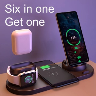 6 in 1 Wireless Charger Dock Stand Station For Airpods iWatch iPhone Samsung Android Charging
