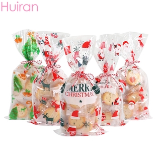 50Pcs Xmas Self-adhesive Cookie Packing Plastic Bags Christmas Cellophane Party Bags Treat Candy Bag Festival Party Favor Gift