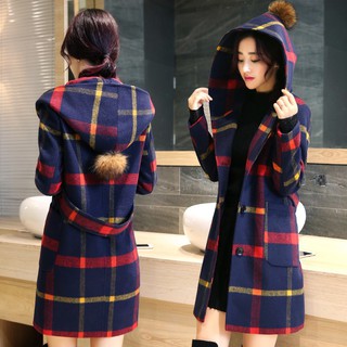 Korean Fashion Women's Wool Winter Jackets Coats Down Long Trench Coat