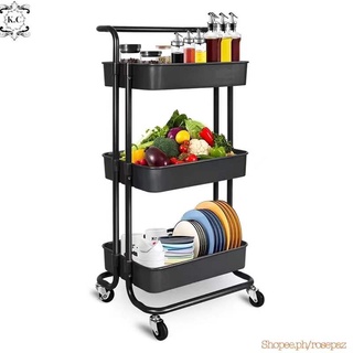 K.C☆Good Quality☆3-Tier Kitchen Utility Trolley Cart Shelf Storage Rack Organizer with Wheels