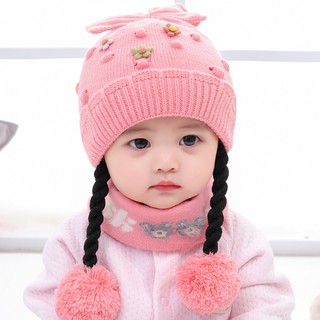 Baby hat autumn and winter pure cotton infant knitted woolen hat children's hat plus velvet thickeni