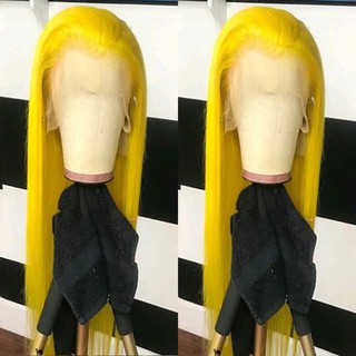 Bombshell Bright Yellow Straight Synthetic Lace Front Wig Heat Resistant Fiber Hair Natural Hairline Free Parting For Wo