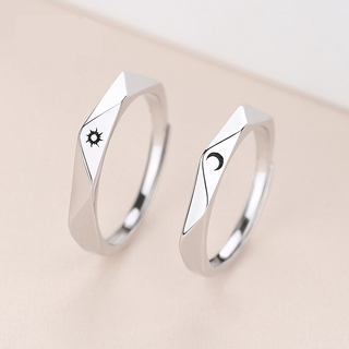 Sun Moon Rhombus Ring 925 Silver Original Niche Design Adjustable Ring Lover Commemorative Gift