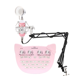 BM 8000 Condenser Microphone Studio Recording Mic K98 Cute Pink Cat Hellokitty Sound Card For Phone PC Laptop