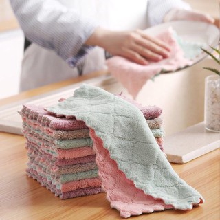【5pcs】Nonstick Oil Microfiber Coral Fleece Absorbent Kitchen Towel / Hand Towel / Dishcloth / Wipe