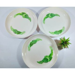 1pc Melaware Round Soup Plate Green Leaf Design 20cm