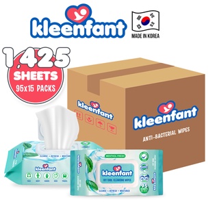 Kleenfant Menthol Fresh Icy Cool Cleansing Wipes 95 Sheets Pack of 15 Power Cooling Wet Wipe Big