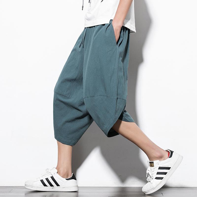 Loose Casual Fashion Linen Drawstring Cropped Shorts For Men