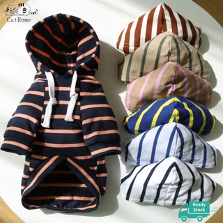 Dog Clothes Pet Cat Striped Hoodie Spring and Autumn No Fleece Supplies Clothes French Dou Bago Supplies (3)