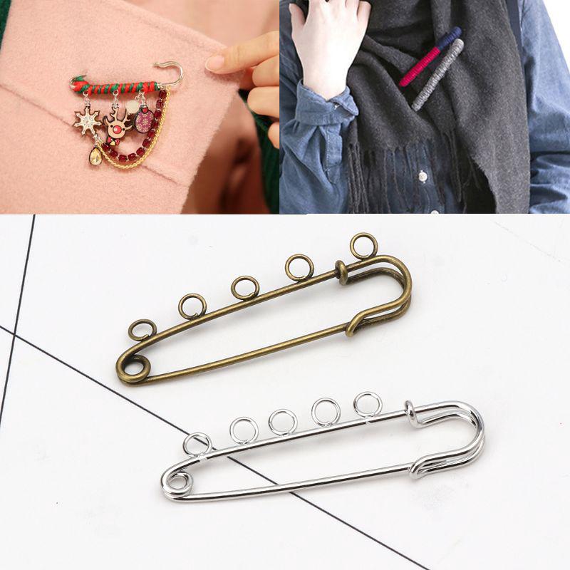 BST❀10 Pcs Silver Bronze DIY Brooches 5 Holes Safety Pins Brooches Jewelry Findings