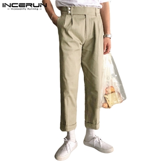 INCERUN Men Korean Style Solid Color Wide Legged Straight Loose Pants