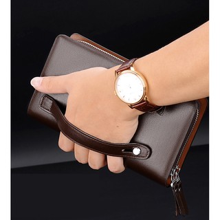 Men Clutch Bag Fashion Leather Long Purse Double Zipper Business Wallet (4)