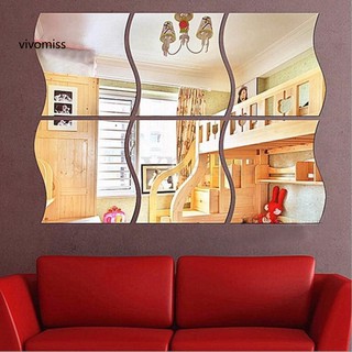Vs❀ 6Pcs/Set DIY Removable Home Room Wall Mirror Sticker Art Decor Decoration