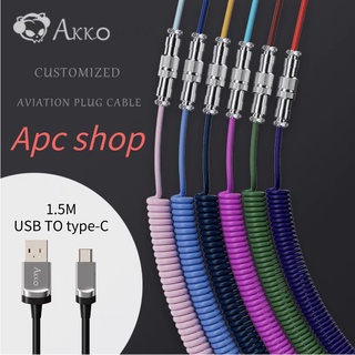 Akko Retractable Coiled Avaitor Cable for Mechanical Keyboard TypeC USB Extension cable Mmetal Plug Type-C + USB C 150cm