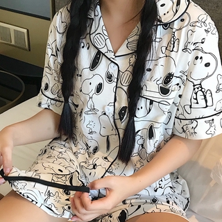 Fun Study|Cartoon Short Sleeve Shorts Lovers Pajamas Set With Eye Mask