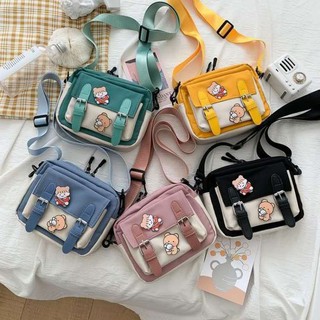 Korea ins Japanese Harajuku canvas bag girl messenger bag wild mini cute student art shoulder bag