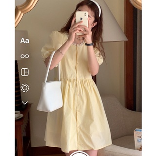French Style Retro Waist-Controlled Puff Sleeve Dress Preppy Style Neckline Lace Design Slimming Small Mid-Length Dress