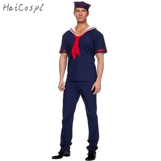 【ins】Plus Size Navy Costume Men Adult Sailor Cosplay Blue Worker Uniform Halloween Costumes Carniva