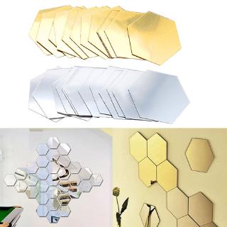 12Pcs 3D Hexagon Acrylic Mirror Wall Stickers DIY Art Wall Decor Stickers Home Decor Living Room Mirrored Decorative Sticker