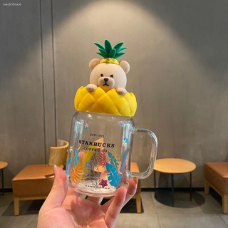 Hindi mahalﺴ❃Starbucks 2021 summer new product 525ml pineapple bear glass mason glass cold water cup