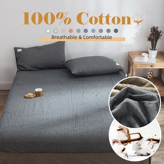 Solid color 100% cotton fitted sheet single queen king soft bedsheet set